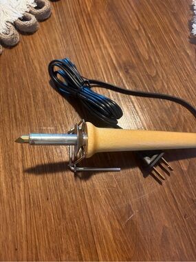Wood Handle wood burning Iron  with stand- Black Cord
